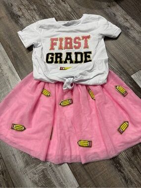 Sparkle in Pink “First Grade “White Tee & Pink Pencil Skirt Set